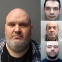 Marius Gustavson (centre), 46, of Haringey, north London, the mastermind of a lucrative extreme body modifications enterprise who cooked human testicles to eat in a salad who has been jailed for life at the Old Bailey in London. Clockwise from top left: Janus Atkin, Marius Gustavson, Ion Ciucur, Peter Wates, Ashley Williams, Stefan Scharf and David Carruthers.