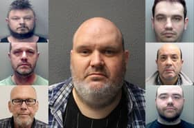 Marius Gustavson (centre), 46, of Haringey, north London, the mastermind of a lucrative extreme body modifications enterprise who cooked human testicles to eat in a salad who has been jailed for life at the Old Bailey in London. Clockwise from top left: Janus Atkin, Marius Gustavson, Ion Ciucur, Peter Wates, Ashley Williams, Stefan Scharf and David Carruthers.
