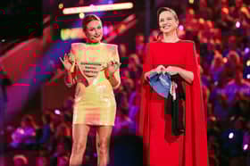 The hosts of Eurovision 2024 during the second semi-final. Image: 