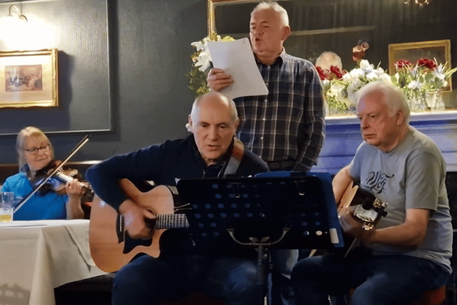 Some Selkirk residents singing Bavarian folk songs mixed in with traditional Scottish tunes. Andy Murray, far right, lives in the town and was part of the management team for Pink Floyd 