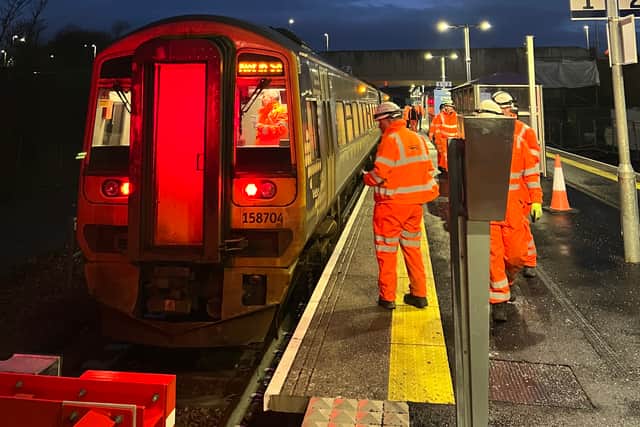 A test train at Leven station in January. (Photo by Network Rail Scotland)