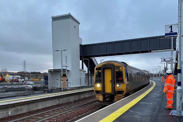 The first test train at Cameron Bridge station in January. (Photo by Network Rail Scotland)