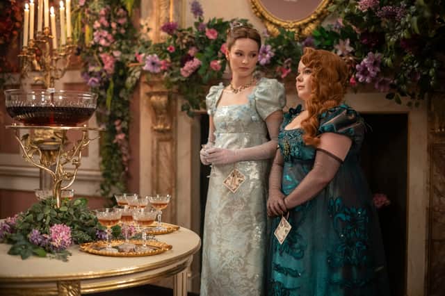 Hannah Dodds, left, plays Francesca Bridgerton in season three of Netflix's hit series. 