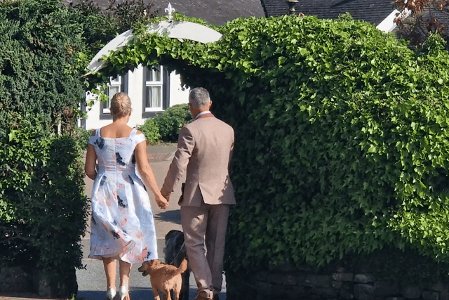 A couple who just got married at the Famous Blacksmiths Shop 