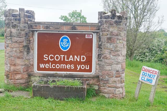 The Welcome to Scotland sign sits about a 15 minute walk from Gretna Green on the River Sark 