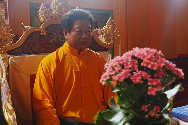 A lifelike representation of Akong Rinpoche in the main temple building, a founder of Samye Ling who presided over the monastery's growth and success until he was murdered while visiting China four years ago.