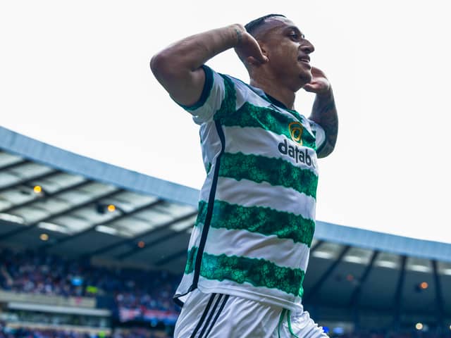 Celtic's Adam Idah celebrates after scoring to make it 1-0 for the Hoops. Cr. SNS Group.