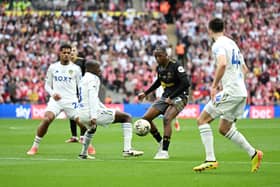 Former Rangers men Glen Kamara (left) and Joe Aribo (right) clash in the EFL Championship final at Wembley. Cr. Getty Images.