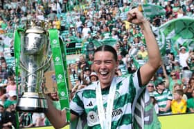 Natasha Flint celebrates Celtic's first ever SWPL title win. Cr. SNS Group.