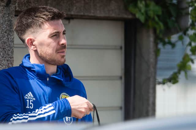 Gallagher preparing to depart Glasgow Airport ahead of their Euro 2020 training camp in Spain. Cr. SNS Group.