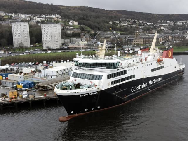 The Glen Sannox returns to the Ferguson Marine shipyard after sea trials. Picture: John Devlin