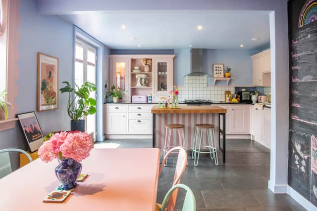 She has transformed the interior with paint and clever upcycling techniques.
Throughout the four-bedroomed property the theme is childhood and nostalgia.