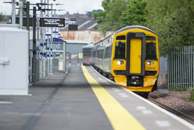 A special preview train for the official opening of the Levenmouth line arrives at Leven Station on Wednesday. (Photo by Lisa Ferguson/The Scotsman)