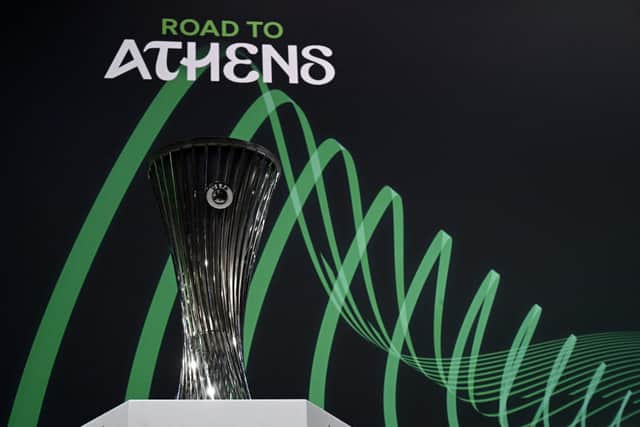 The UEFA Europa Conference League trophy. Getty Images.