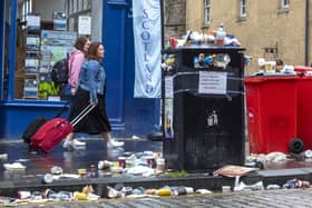 Overflowing bins on Edinburgh's Royal Mile in August 2022. Picture: Katielee Arrowsmith/SWNS