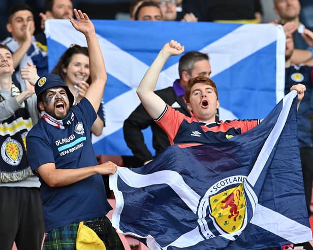Scotland supporters at the postponed 2020 Euros at Hampden Park in Glasgow in 2021. (Photo by Paul Ellis/AFP via Getty Images)