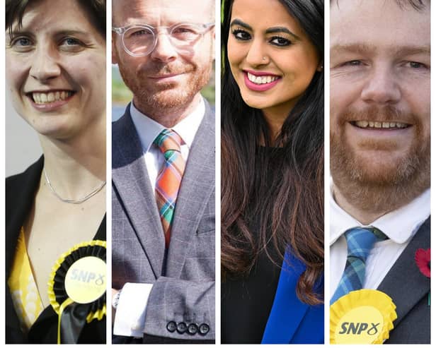 Some of the SNP MPs who face a battle to hold onto their seats (from left to right) Alison Thewliss, Martin Docherty-Hughes, Anum Qaisar, Owen Thompson