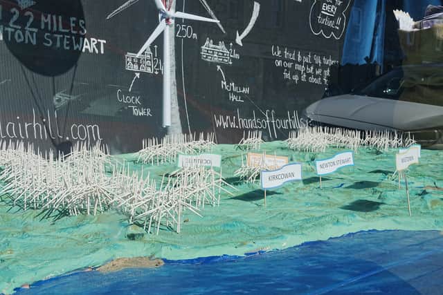 A model made my a Hands off Our Hills campaigner showing turbines in and around wind farm alley 