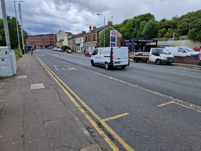 The section of bus lane in Maryhill Road, Glasgow, where Alastair Dalton was fined. (Photo by The Scotsman)
