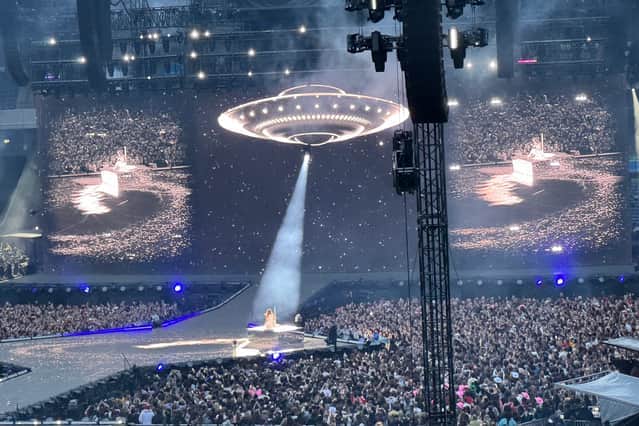 The view you can expect from the seats looking directly onto the stage at the back of the stadium. 