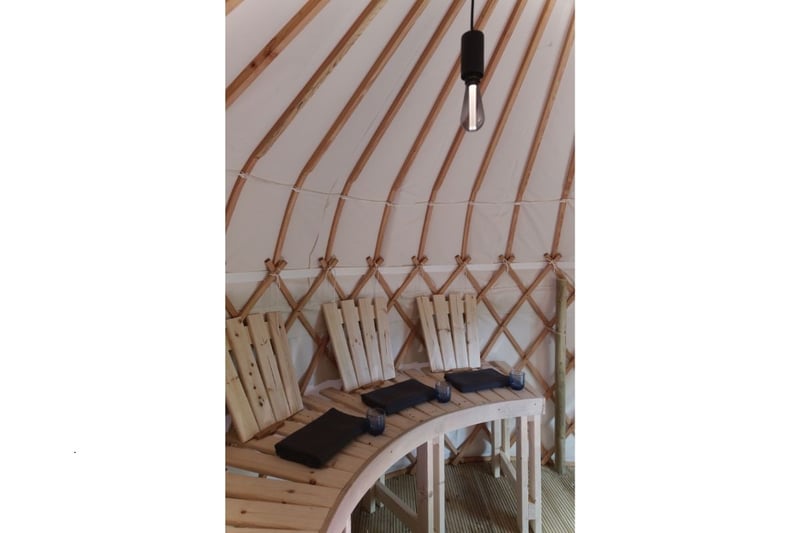 The inside of the sauna yurt. There's also a spring water plunge pool to brave.