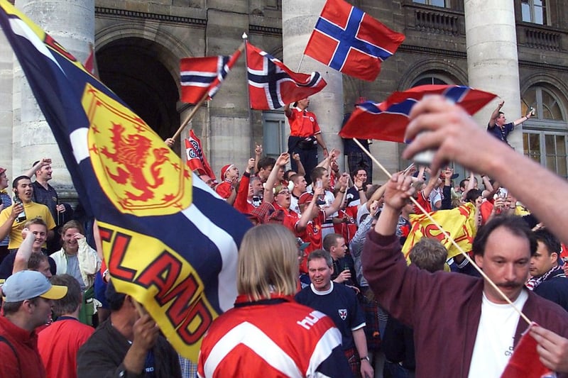 Happy Scottish supporters gather in the centre of Bordeaux.