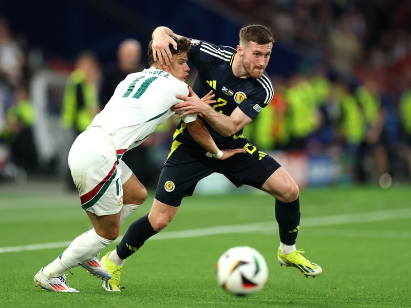 The right-back entered the tournament with only 155 minutes of competitive football under his belt since the start of March, given he is deputy to Alistair Johnston at Celtic. His rustiness showed at the start of the tournament as he was relentlessly targeted by the Germans and then the Swiss. His under-cooked backpass allowed Xerdan Shaqiri to net Switzerland's equaliser but it was a mark of Ralston's character that he got stronger from that moment on. Played well against Hungary and showed his mental toughness. 5