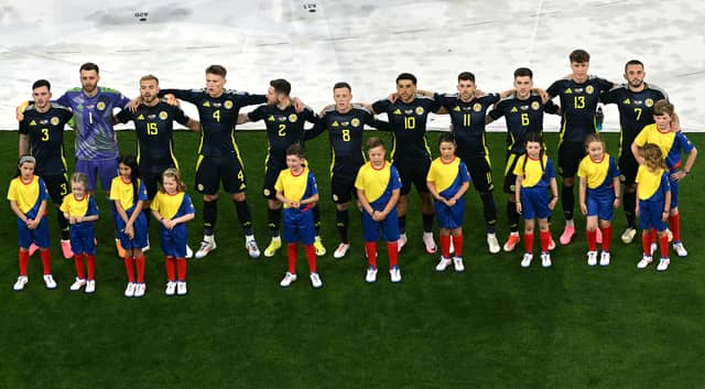 Scotland's players line up prior to the UEFA Euro 2024 Group A match against Germany.