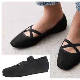 New Look's ballet flats, main image, compared to Birkenstocks' Santa Ana shoes inset