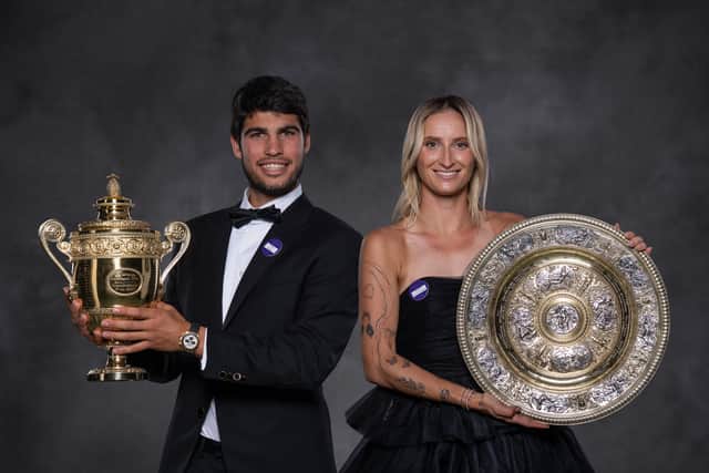 Wimbledon defending champions Carlos Alcaraz and Marketa Vondrousova.