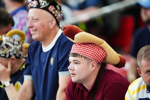 A Scotland fan with a unique piece of headwear.