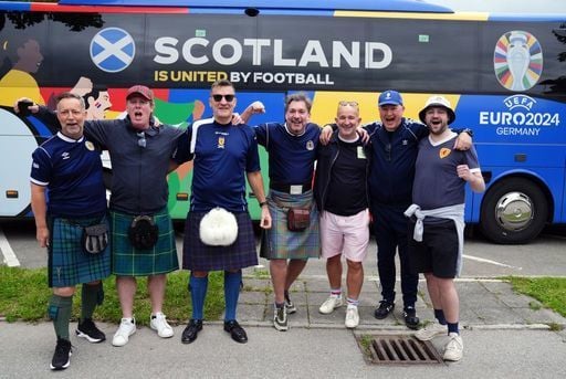 Scotland fans outside the teams training ground, Stadion am Groben in Garmisch-Partenkirchen.