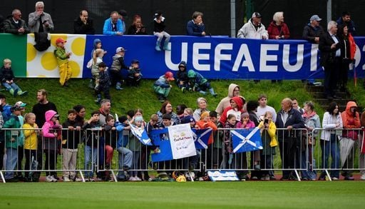 Fans supporting Scotland during a training session at Stadion am Groben at Garmisch-Partenkirchen.