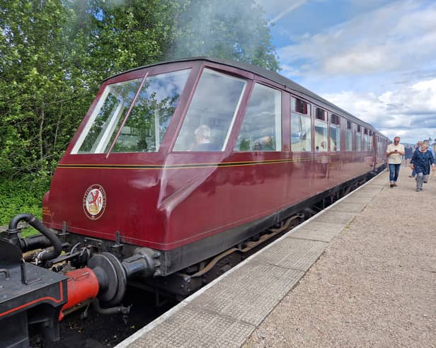 The 1937 observation car at Broomhill station on the Strathspey Railway on June 20. (Photo by The Scotsman)