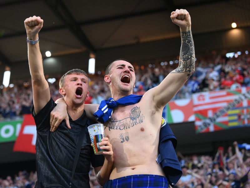 Scotland fans celebrate Scott McTominay's goal against Switzerland.