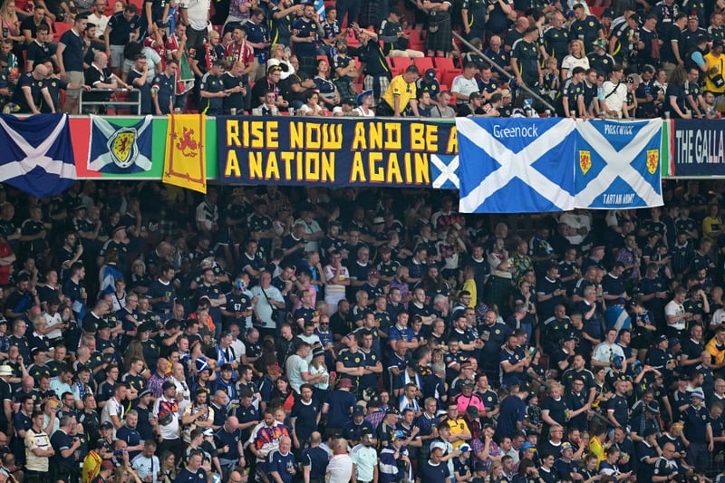 Scotland fans wave their flags ahead of the game against Hungary.