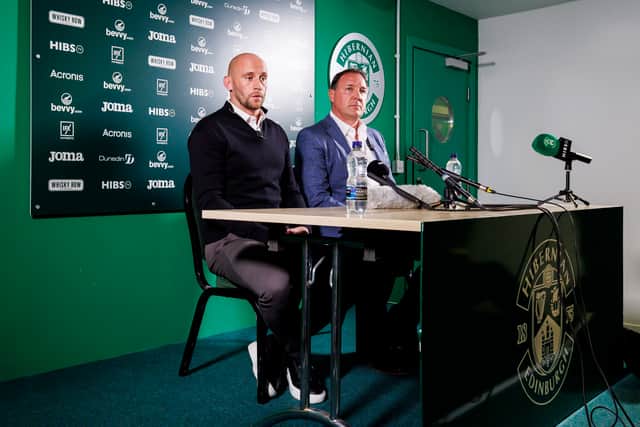 Gray and sporting director Malky Mackay speak to the press.