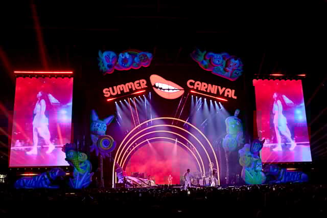 Pink performing in Cardiff during her 2024 UK tour.