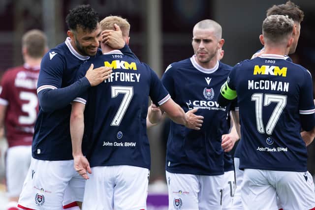 Scott Tiffoney scored twice for Dundee in their win over Arbroath.