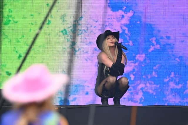 Shania Twain performs on the Pyramid stage during day five of Glastonbury 2024. 