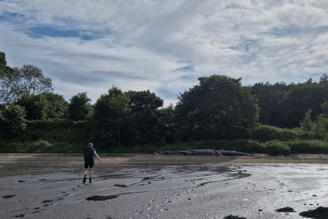 Getting stuck in the sediment before finally reaching the coastal path behind the beach 