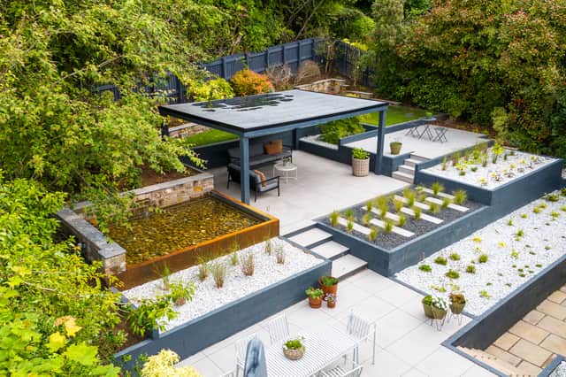 Tiered landscaping and planting gives a user friendly outside space