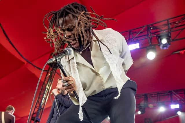 Kayus Bankole of Young Fathers performs onstage at the 2024 Coachella Valley Music and Arts Festival at Empire Polo Club on April 13, 2024 in Indio, California. (Photo by Emma McIntyre/Getty Images for Coachella)