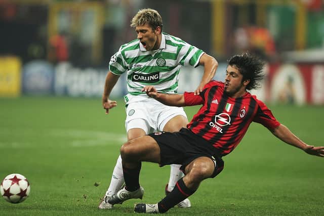 Former Celtic star Stiliyan Petrov in action against AC Milan.