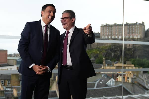 Keir Starmer and Scottish Labour Leader Anas Sarwar may or may not get on, but it looks like they do (Picture: Andrew Milligan/PA)