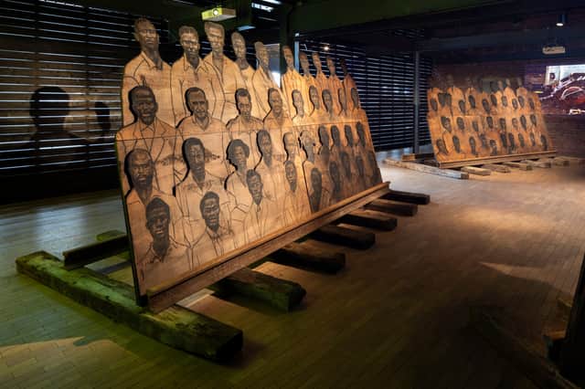 Installation view of work by Ibrahim Mahama at Fruitmarket