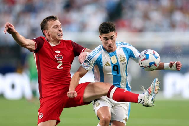 Johnston challenges Julian Alvarez during Canada's Copa America run
