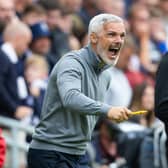 Dundee United manager Jim Goodwin issues instructions from the touchline