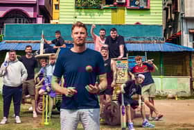Andrew 'Freddie' Flintoff in India, with (bottom row) Ben, Kyle, Eli, Sean, Freddie, Finn, Hemi, Dylan, (top row) Adnan, Harrison and Josh, for his BBC documentary, called Freddie Flintoff's Field Of Dreams On Tour. Picture: BBC/South Shore/PA Wire