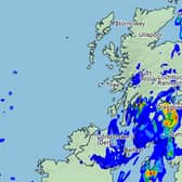 A Met Office map of the rainfall pattern as at 6.30pm on Monday